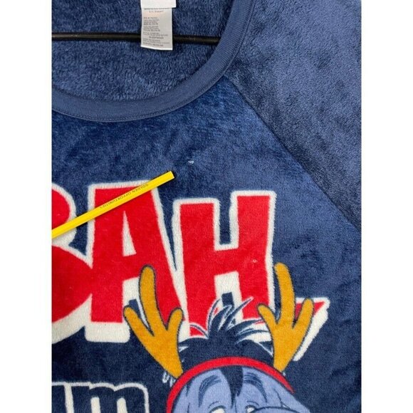Disney Long Sleeve Sleepwear Women's Size XL Eeyore "Bah Humbug" Blue Fleece - Picture 2 of 8